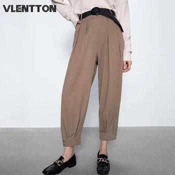 

2020 Spring Summer With Sashes Harem Pants Women Solid Zipper High Wasit Casual Loose Pleated Trousers Female Pantalones Mujer