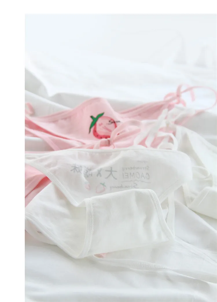 Girls Cute Strawberry Underwear Teenage Cotton Panties Sexy Low Rise Briefs Young Girls Lace Up Underwear Culotte Fille