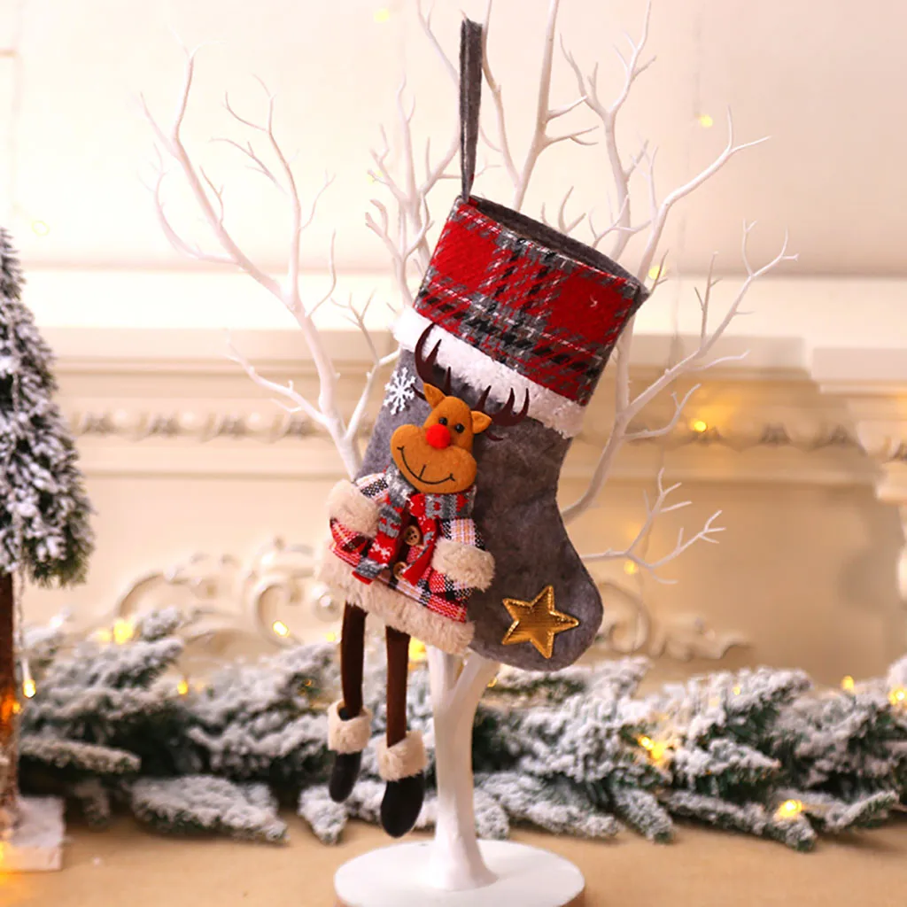 KLV, Рождественская елка, подвесные вечерние украшения, носок для Санты, подарочные сумки для конфет, милый мешок для подарков для детей, каминная елка