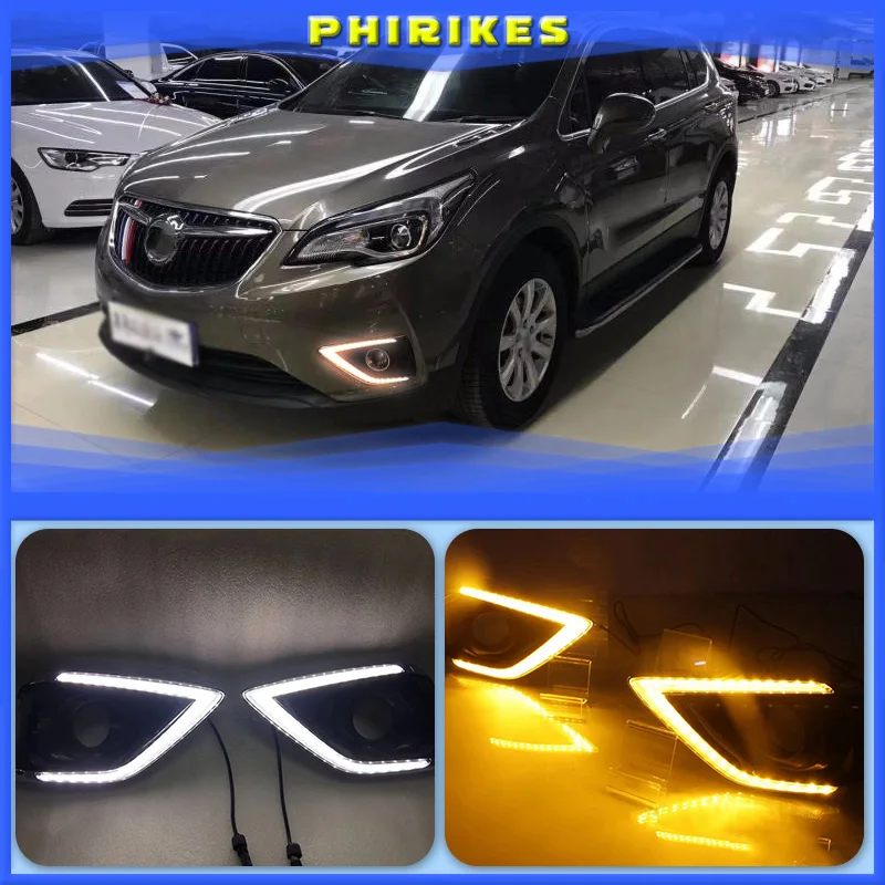 

1 пара, Автомобильные дневные ходовые огсветильник, указатели поворота, Двухцветные светодиодные противотуманные фары для Buick Envision 2018-2019 DRL, противотуманная фара, покрытие, Новое поступление