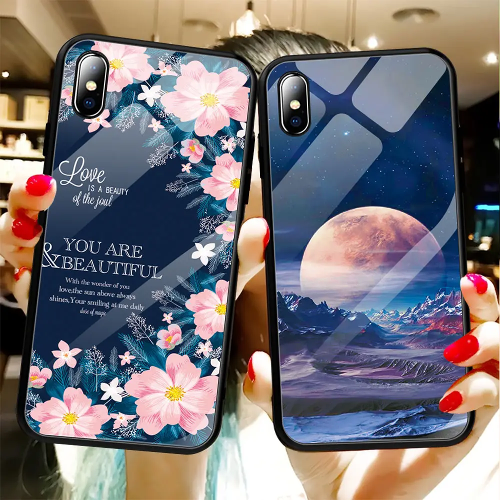 Чехол для телефона из закаленного стекла с сердечком для iPhone XR XS X XS Max 7 8 6 6S Plus, прозрачная ультратонкая защитная задняя крышка