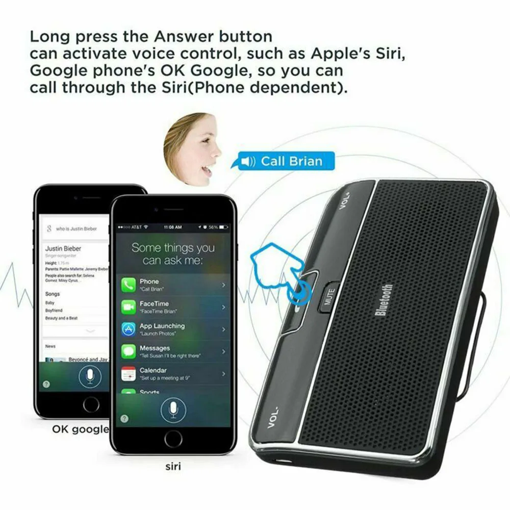 Авто черный беспроводной Bluetooth 4,1 динамик телефон солнцезащитный козырек Динамик Приемник