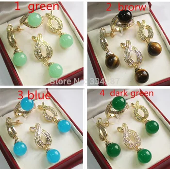 

New Style 2019 Wholesale jadesstone yellow GP 12MM Earring Pendant Ring Necklace Sets(for one set)
