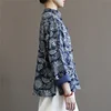 Johnature Women Blue And White Shirts Vintage Cotton Linen Blouses 2022 Autumn Long Sleeve Button Stand Tops Women Chinese Shirt ► Photo 3/6