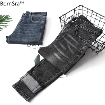 

BornSra 2020 Spring Women Jeans High Waist Jeans High Elastic Stretch Jeans Female Washed Denim Skinny Pencil Pants Plus Size