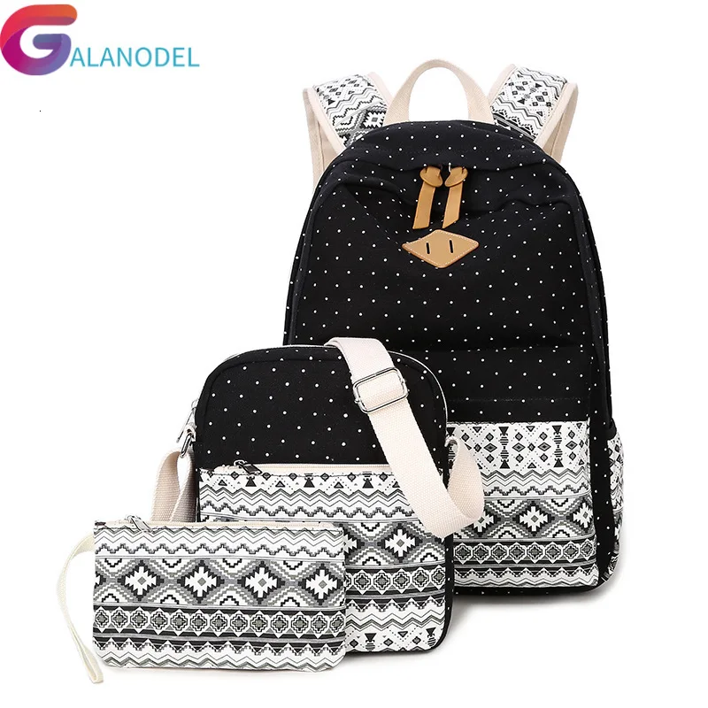 

Set Backpacking Backpack M001 Canvas Printing Backpack Women Cute Lightweight Bookbags Middle School Bags for Teenage Girls