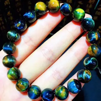 

Natural Yellow Blue Pietersite Bracelet 10mm Fire Round Beads Bracelet For Women Men Stretch From Namibia Certificate AAAAA