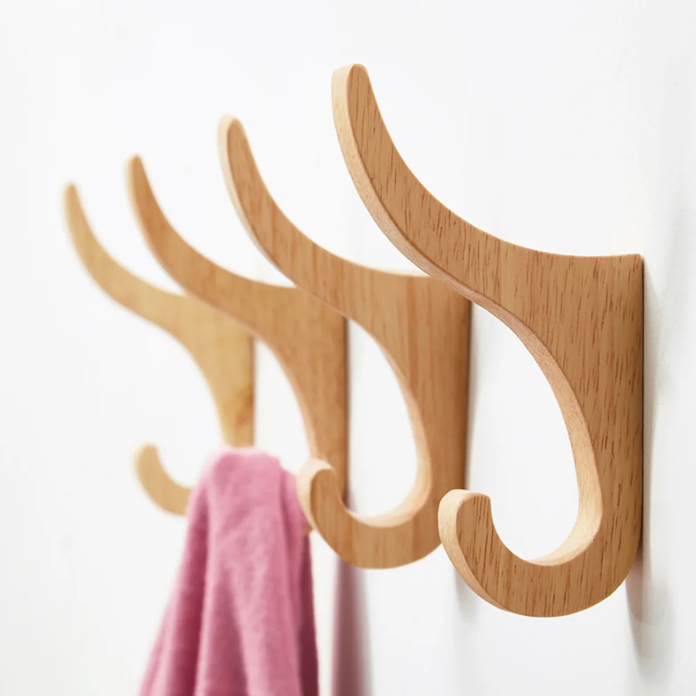 

2 Pcs Solid Wood Wall Coat Hook Simple Home Bedroom Door Back Coat Key Hook Fitting Room Wall Clother Umbrella Storage Hook