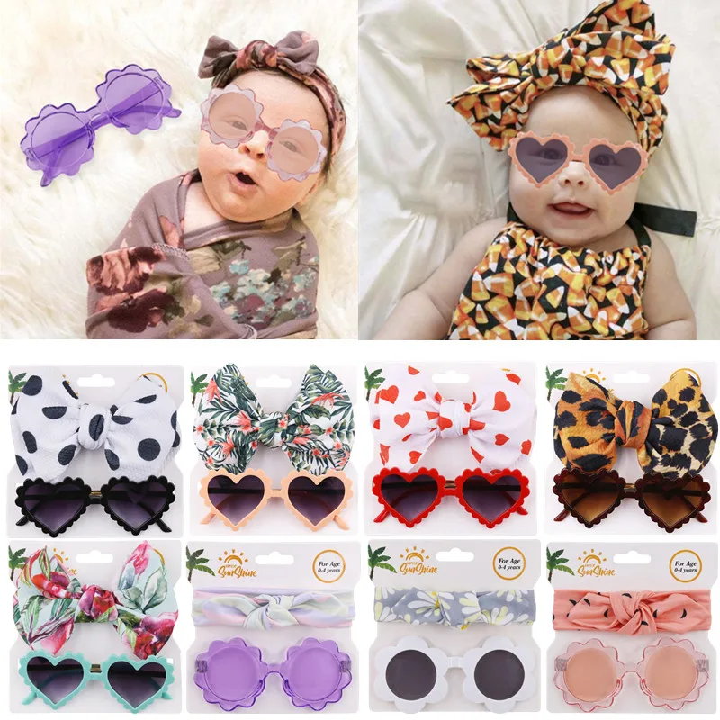 2021 New Vintage Floral Bownot Baby Headband+Summer UV Protection Sunglasses Cute Baby Girls Elastic Hair Band Photography Props 2021 new posing hair baskets background newborn photography props flokati bath baby photoshoot accessories photo shoot backdrop