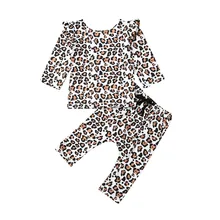 Леопардовые для малышей и девочек, одежда с принтом для новорожденных, футболка, Топы+ длинные штаны, повседневная одежда