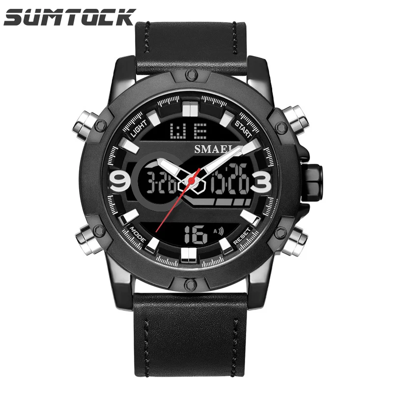 

Sumtock Dual Display Men Wristwatch Digital Stainless Steel Back 5Bar Water Resistant Sport Multiple Time Zone Watch