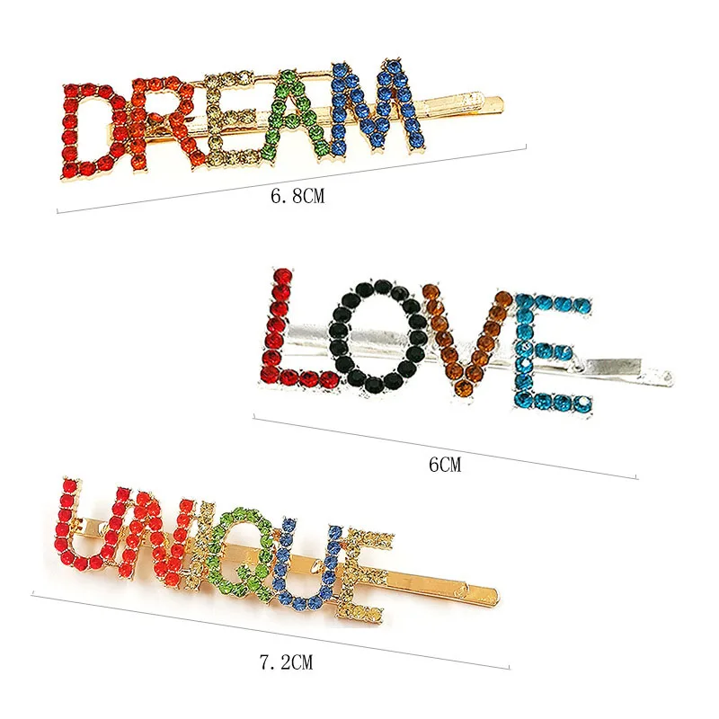 Colorful Crystal Rhinestone Letter Hairpins Unique Hair Clips For Lady Women Barrettes Hair Accessories