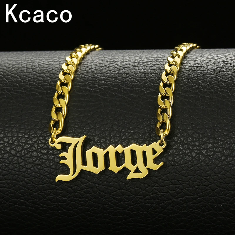 Customized Vintage Stainless Steel Name Necklace Personalized Letter Gold 5mm NK Chain Choker Pendant Nameplate Men Women Gift