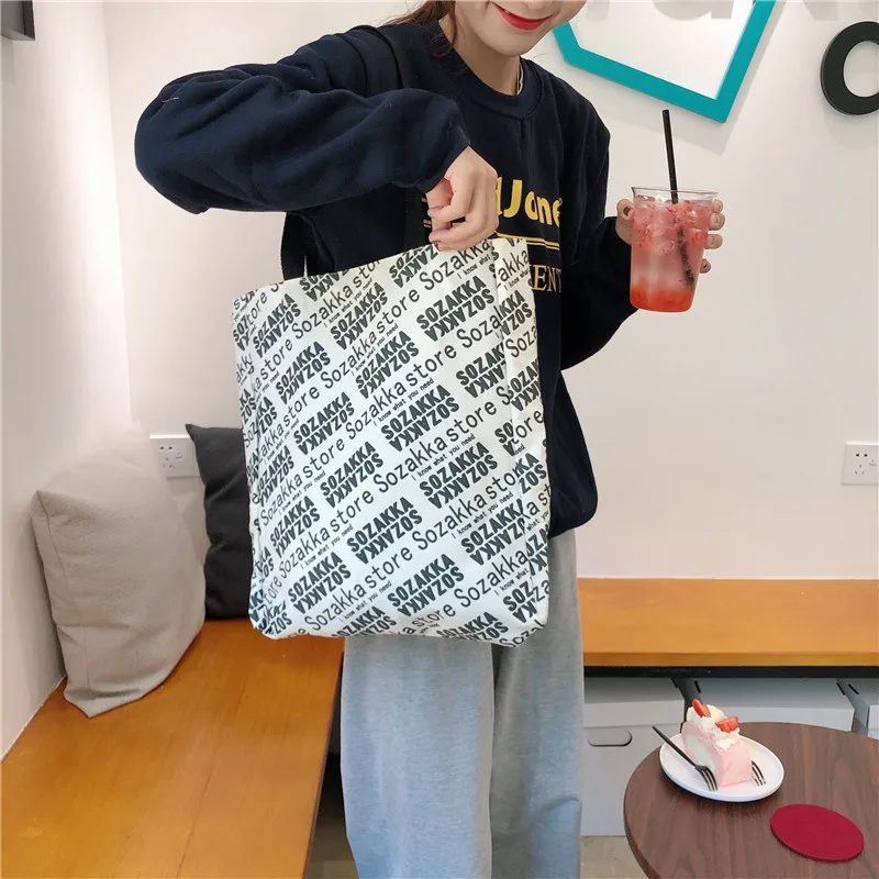 

Korean-style INS Women's Large Bag Large Capacity CHIC Simple Environmentally Friendly English Printed Canvas Shopping Bag Porta