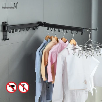 

ELLEN Cloth Drying Rack Folding Cloth Hanger Wall Black Retractable Outdoor Balcony Clothes Hanger Drying Cloth Rack EL612