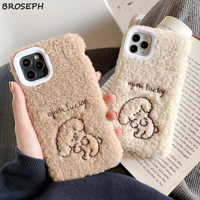 3D вышитый плюшевый чехол для iPhone 11 Pro Max XS X XR 6 6S 7 8 plus с рисунком счастливой собаки
