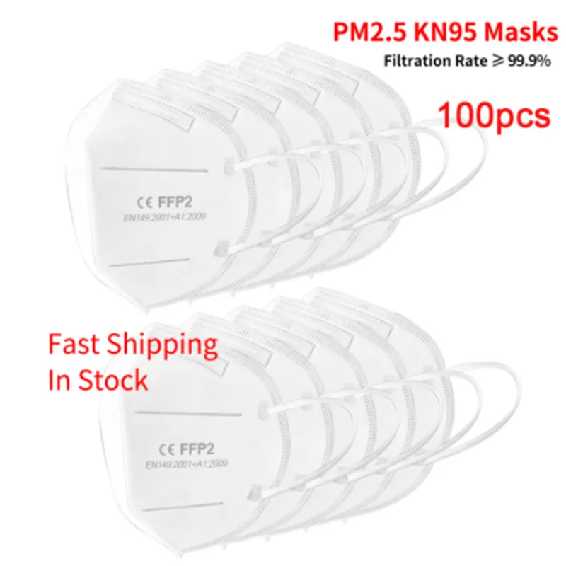 

100pcs KN95 Mask Quality As N95 Protection Mask 99.9% Anti Dust Disposable Protective Face Dust-proof Anti-fog Breathable Mask