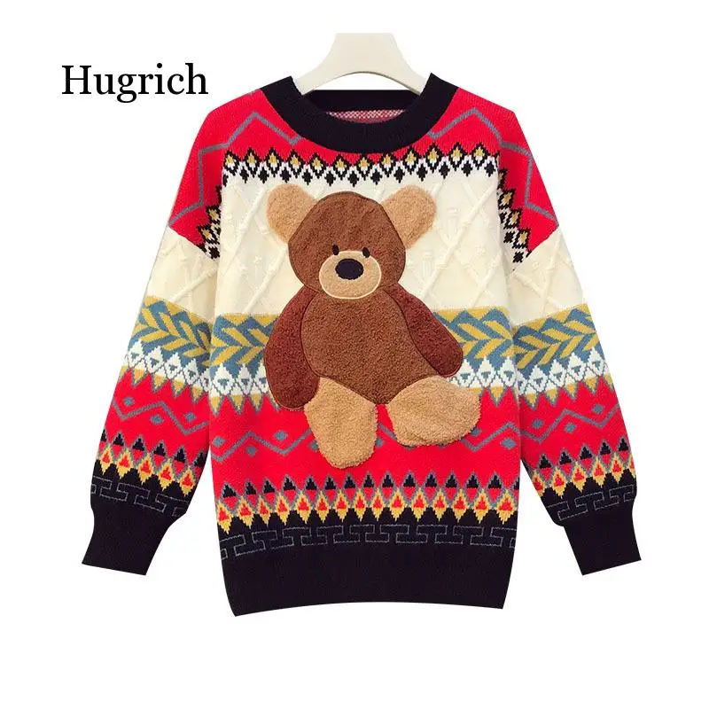 

Large Size Women's New Korean Version of Autumn and Winter Cartoon Design and Color Loose Wear Sweater