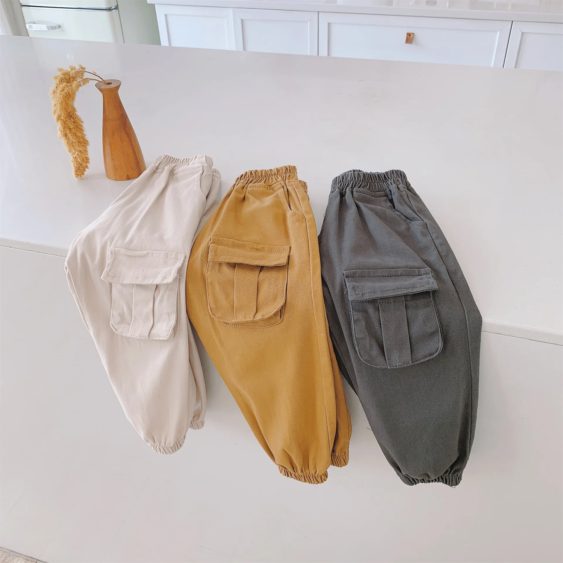 

Spring boys fashion pocket cargo pants kids casual 3 colors ankle-tied pants 1-6Y