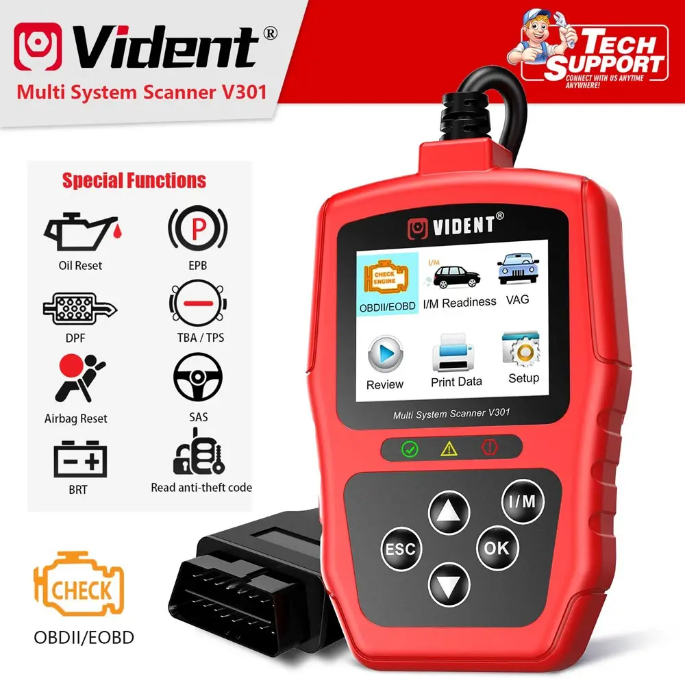 Vident V301 OBDII/EOBD + CAN считыватель кодов автомобильный диагностический сканер OBD2