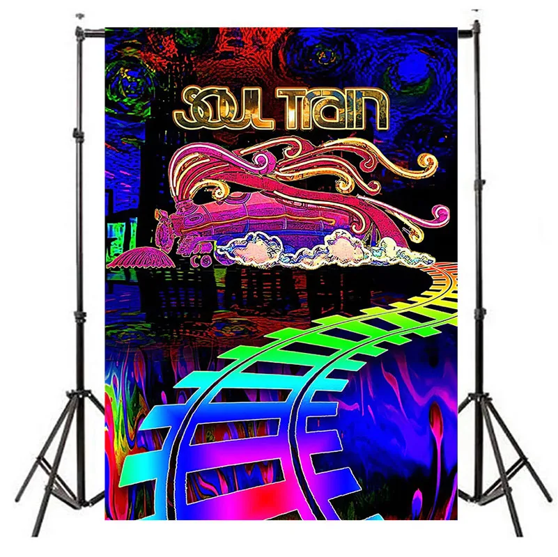70’s Soul Train Theme Photography Backdrop – 7x5ft Disco Dance Party Vinyl Banner For Studio, Prom, Neon Glow Photo Background