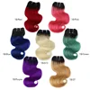 BHF Ombre Body Wave Human Hair Bundles 50g/pc Machine Made Remy Hair Extensions 8 Inch 1B/27 & 1B/613 pink blue green Color 1