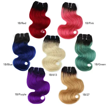 BHF Ombre Body Wave Human Hair Bundles 50g/pc Machine Made Remy Hair Extensions 8 Inch 1B/27 & 1B/613 pink blue green Color 1