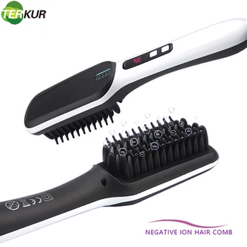 

Ionic Hair Straightener Brush Fast Heating Ceramic Straightening Brush with 3 Adjustable Temperature Electric Straightening Comb