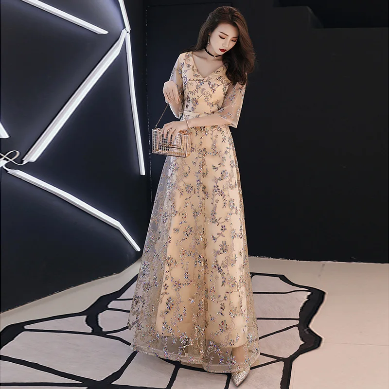 

Late Formal Dress Women's 2019 New Style Banquet Nobility Elegant off-Shoulder Dinner Host Dress Bridesmaid Formal Dress Long