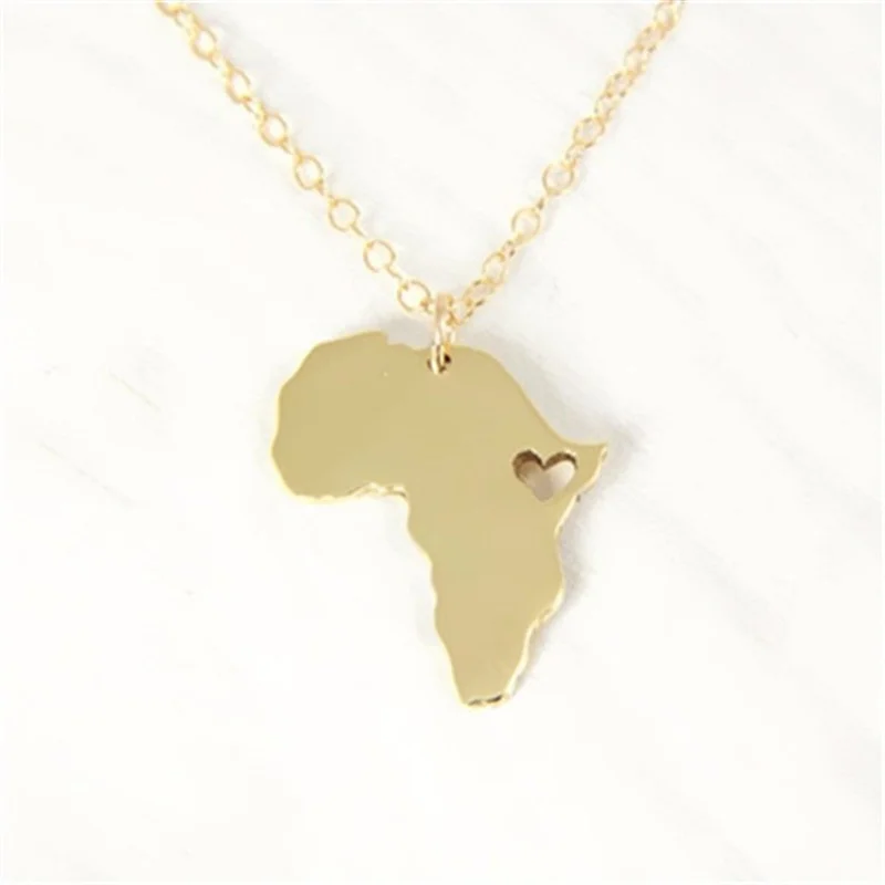 

Hiphop Africa Necklace Silver Gold Color Pendant & Chain African Map Gift for Men/Women Ethiopian Jewelry Trendy