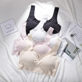 

Breathable Cotton bras For Women Wireless Bracelet Solid Color Vest With Pads Gather Cup Comfort Lingerie Seamless Brassiere