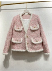 Outono inverno chique feminino de alta qualidade borlas v neck tweed jaquetas f005