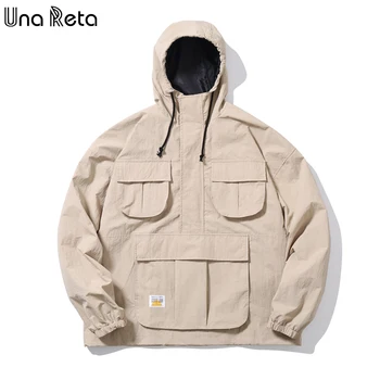 

Una Reta Men Jacket Solid Windbreaker With Hooded Korean Style Men Clothing Streetwear Big Pockets Jackets For Men
