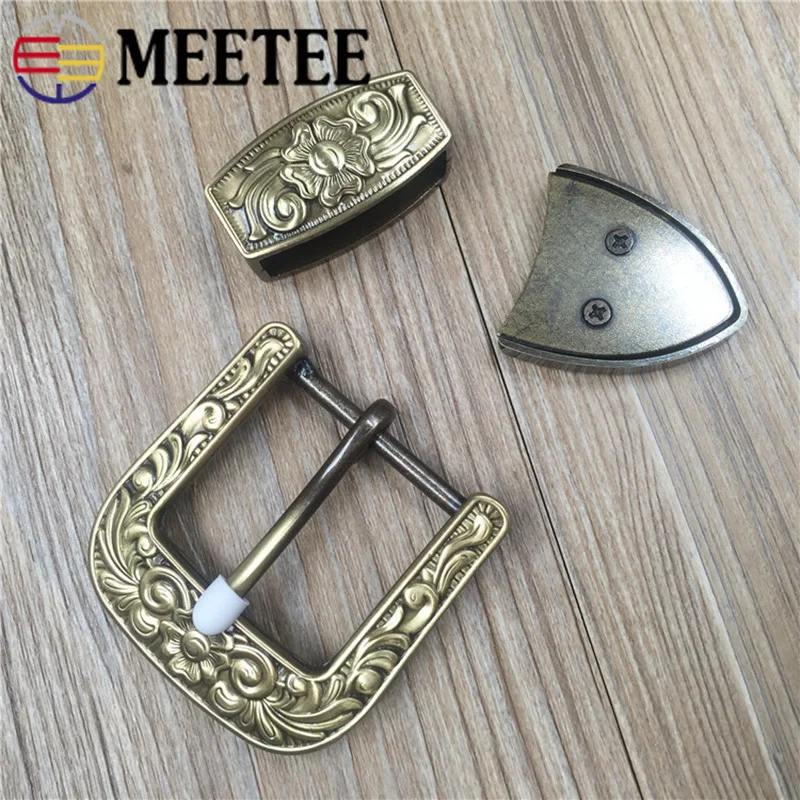 Meetee 1 комплект(3 шт.) 35/40 мм твердая латунь высокое качество Резные булавки с ремешками и пряжками; джинсы аксессуары DIY LeatherCraft фурнитура Декор