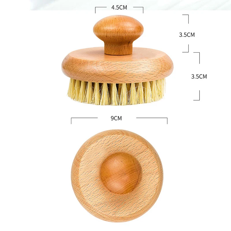 Round Bath Shower Body Exfoliating Brush Natural Sisal Bristles Beech Wood Handle Dead Skin Remover Back Scrubber Massage Tool