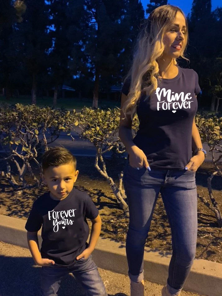 1 Pcs Mommy Me Mine Forever Yours T shirt Matching Family Clothing Mom and Son Daughter