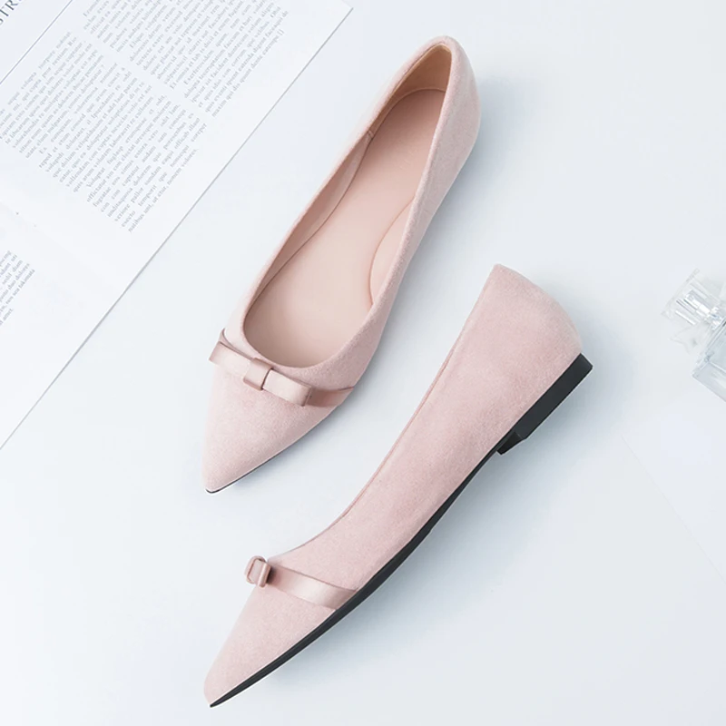 Brand Girls Ladies Pink Shoes Bridesmaid Flats Wedding Loafers Bowtie Ballerinas Women Big Size Flats Pointed Toe Velvet Loafers 5