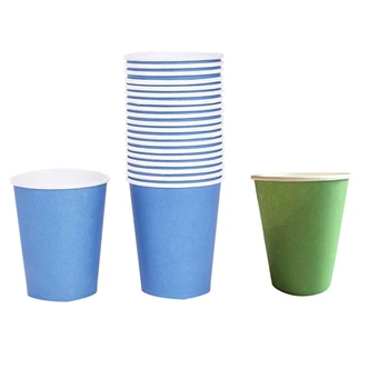 

40 Paper Cups (9Oz) - Plain Solid Colours Birthday Party Tableware Catering(Blue&Green)