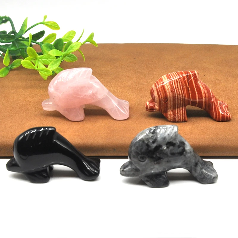 2” 10 Color Natural Stones Hand Carved  Dolphin Statue Healing Crystals Reiki Gemstone Animal Figurine Home Aquarium Decoration