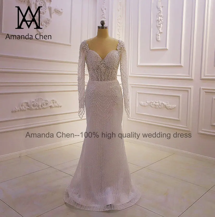 Vestido de Noiva с длинным рукавом платье с расширенным съемным подолом, прозрачная свадебное платье