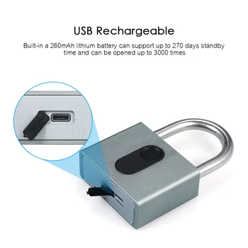 

20 Sets Fingerprints Smart Fingerprint Lock USB Rechargeable Waterproof Anti-Theft Security Padlock Keyless Door Luggage Lock