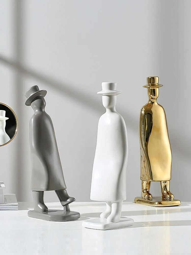 

Creative Abstract Walking Character Statue Home Decor Crafts Room Decor Office Gold Gray White Color Option Ceramic Figurines