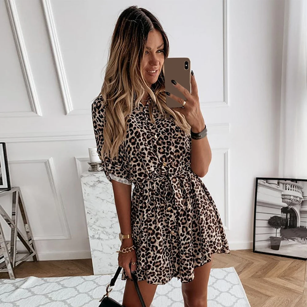 Leopard Mini Autumn Woman Dress  