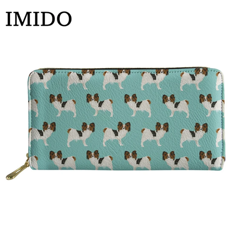 IMIDO, кожаные длинные женские кошельки Papillon, дизайн с милым принтом собаки, индивидуальный модный кошелек, сумка для телефона, роскошные женские кошельки