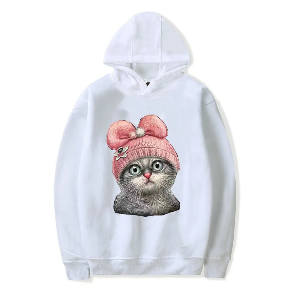 Hoody Ladies Warm Hoodies Cartoon Cat Print Hot Sale Sweatshirt Women Fashion Pullovers High Quality Women Tops Outwear