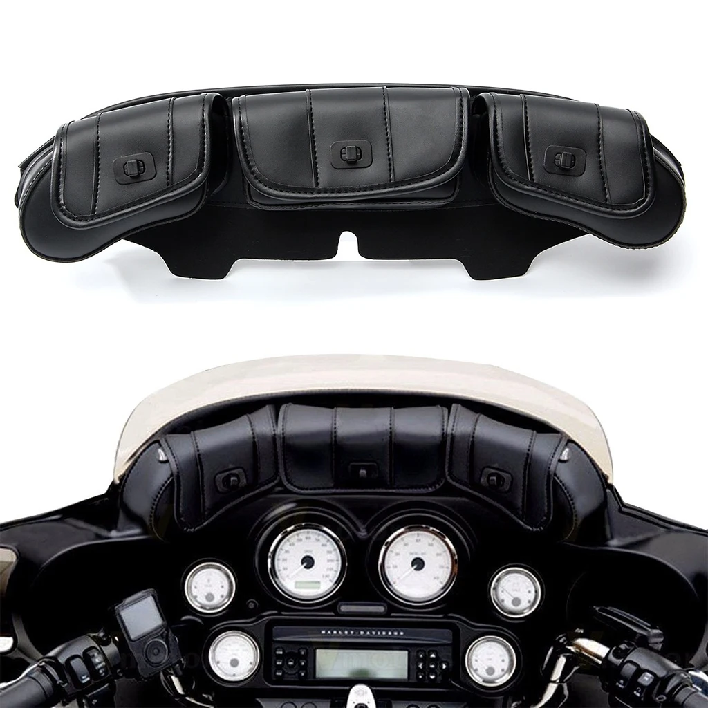 Waterproof Motocycle 3 Pocket Pouch Windshield Bag Batwing Fairing for Harley Electra Street Glide Touring Bike 1996-2013