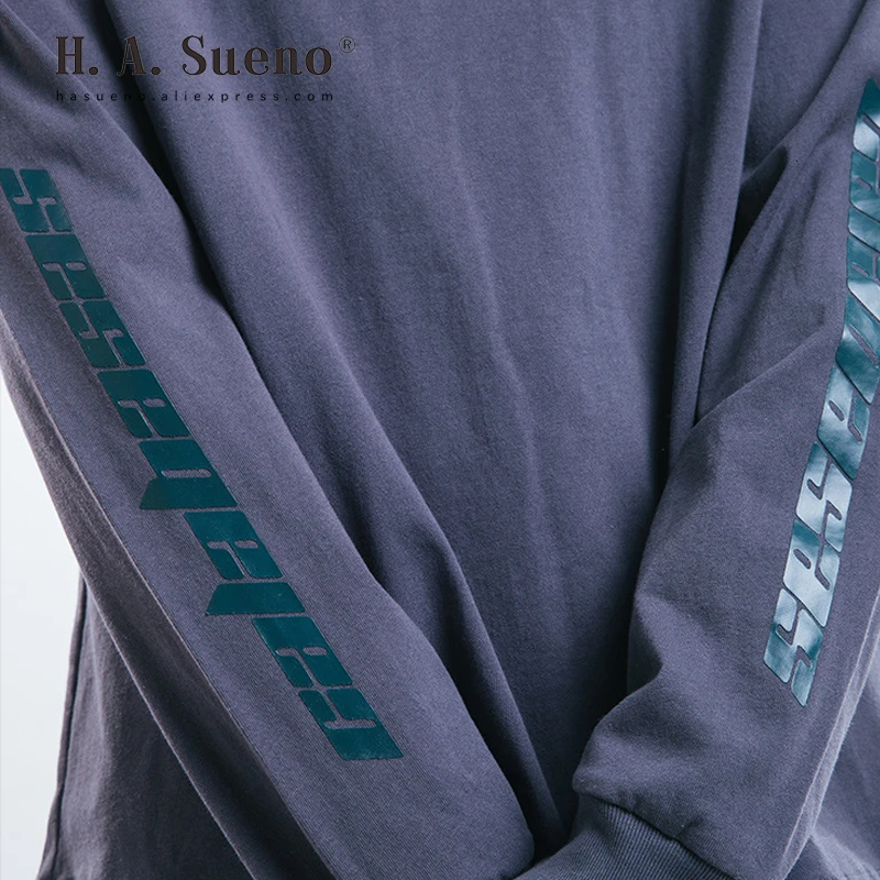 H. A. Sueno High Street мужские футболки с длинными рукавами хлопковые с круглым вырезом мужские футболки топы оверсайз для мужчин Прямая /7