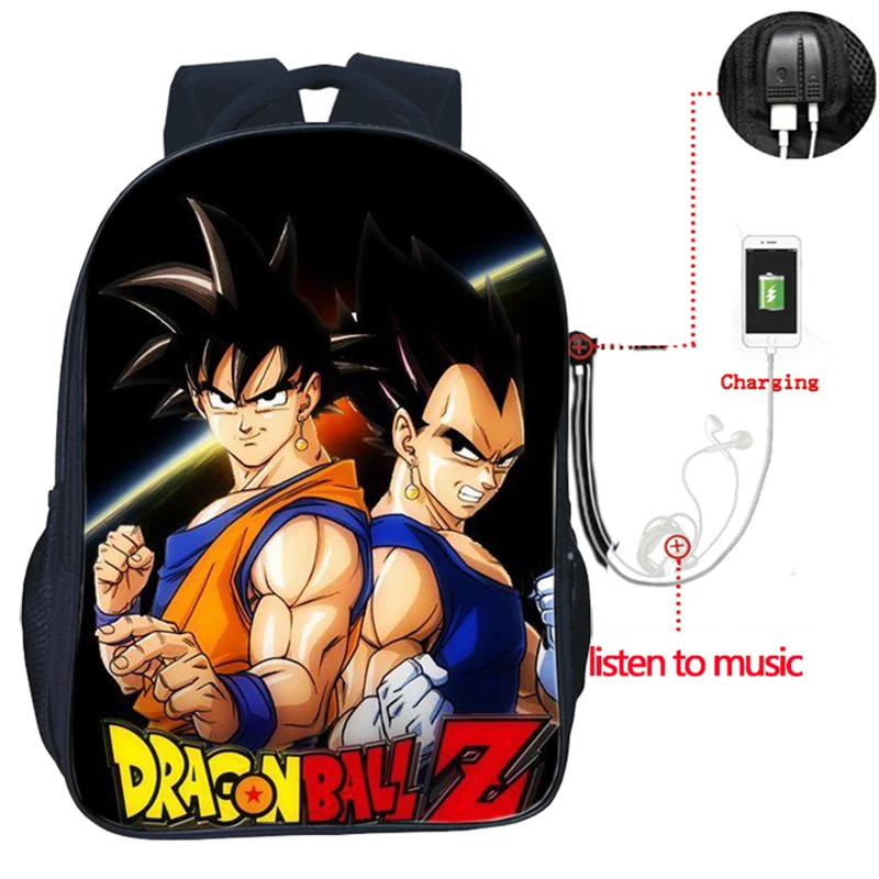 Высокое качество аниме Dragon Ball USB зарядка Рюкзак Гоку Вегета школьные сумки модные мужские и женские рюкзаки Повседневный Рюкзак - Цвет: 20