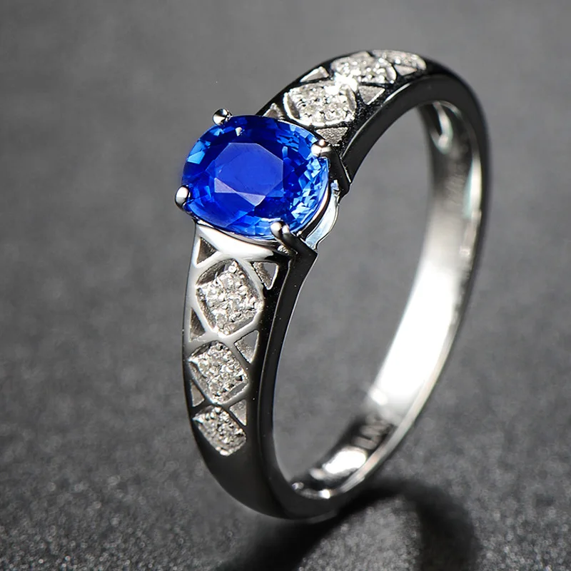 Очаровательные женские 925 пробы серебряные кольца Wtih натуральный сапфир гранат кольца для женщин Свадебные обручальные ювелирные изделия подарок - Цвет камня: sapphire ring