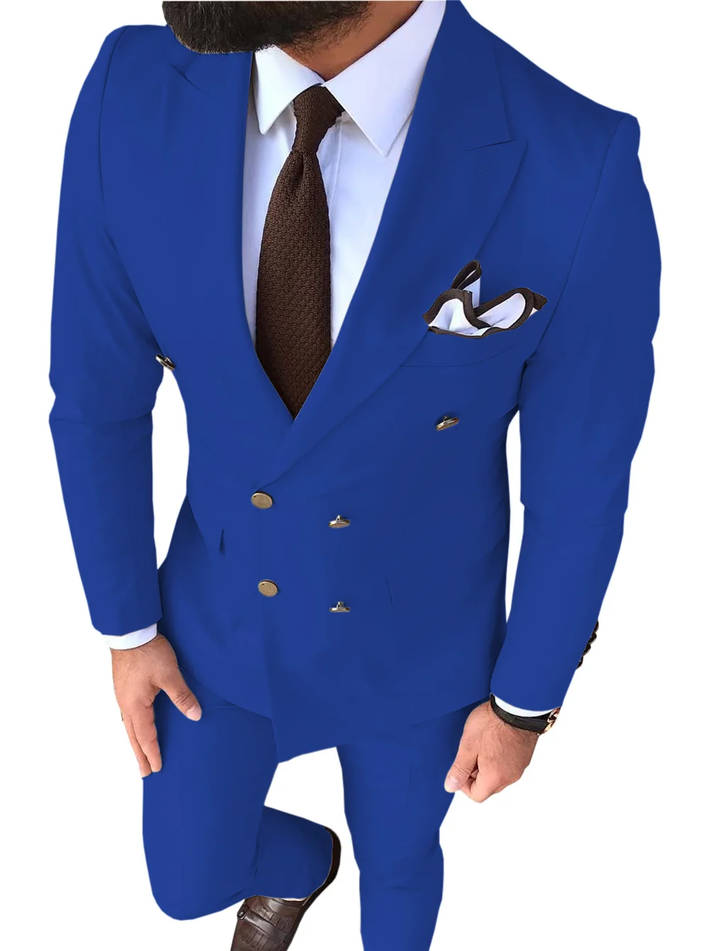 Мужской костюм, приталенный, бежевый, 2 предмета, с отворотом, v-образный вырез, элегантный смокинг для свадебных женихов, мужские костюмы, мужские(пиджак+ брюки - Цвет: Синий